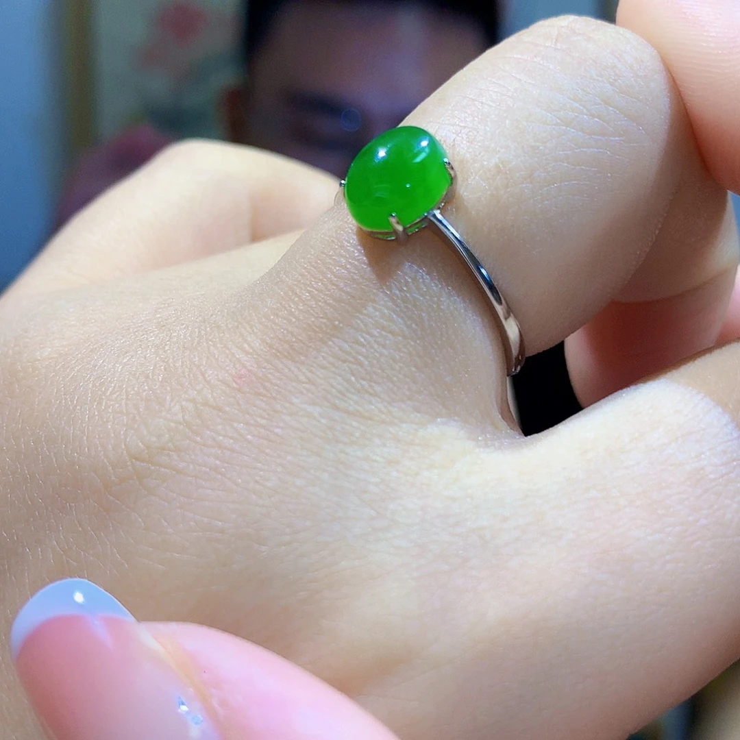 和田玉（碧玉）戒指银S925镀金镶嵌