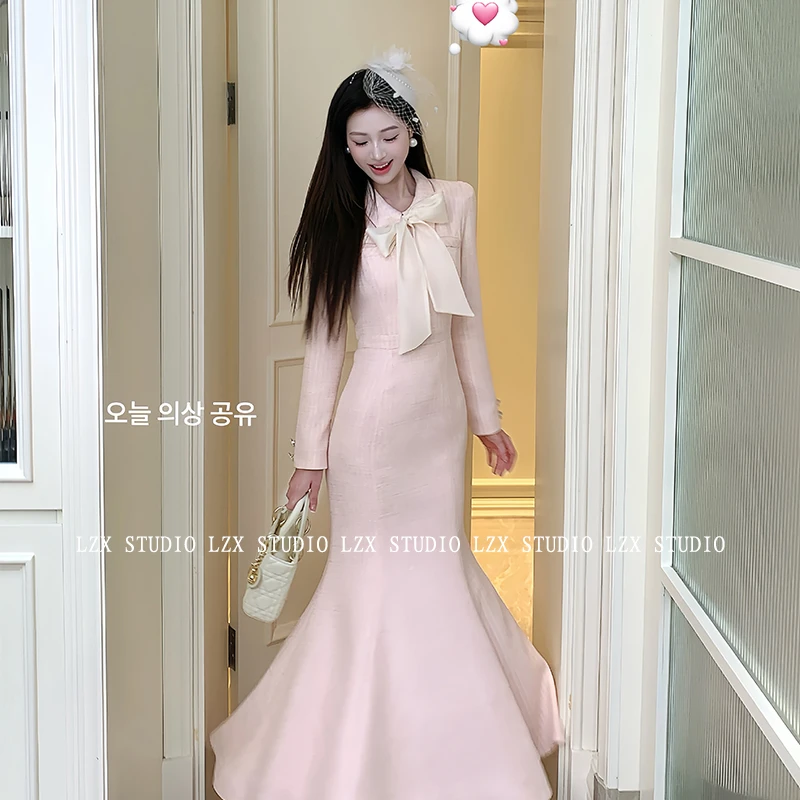 LZX【落跑甜心】S型细闪小香风鱼尾连衣裙女秋礼服裙