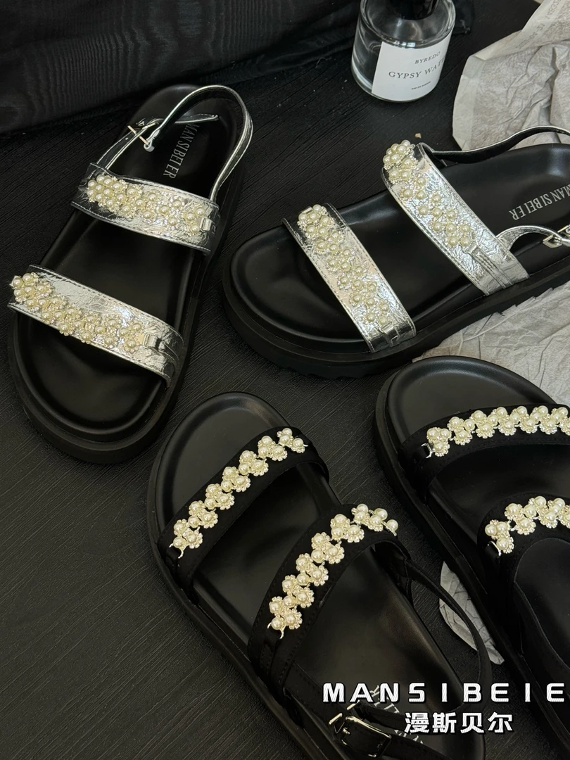 漫斯贝尔凉鞋女外穿配夏季新款鞋子轻便百搭女款爆款水钻休闲女鞋