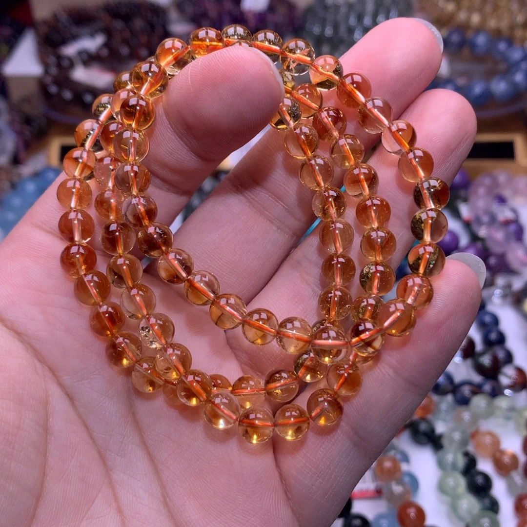 水晶手链未镶嵌6.5mm黄水晶长链