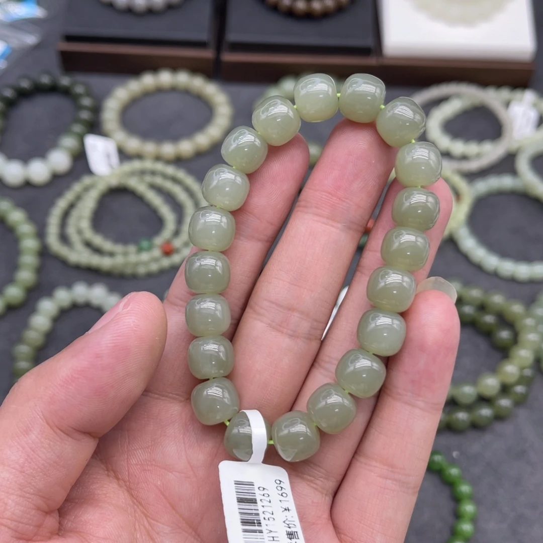 和田玉未镶嵌手串卡10中晴水老型珠