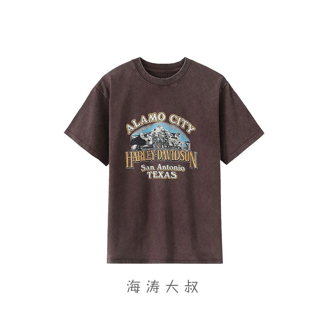 【海涛大叔】炒雪花美式卡通字母ALA城堡圆领短袖T恤 UHD11842