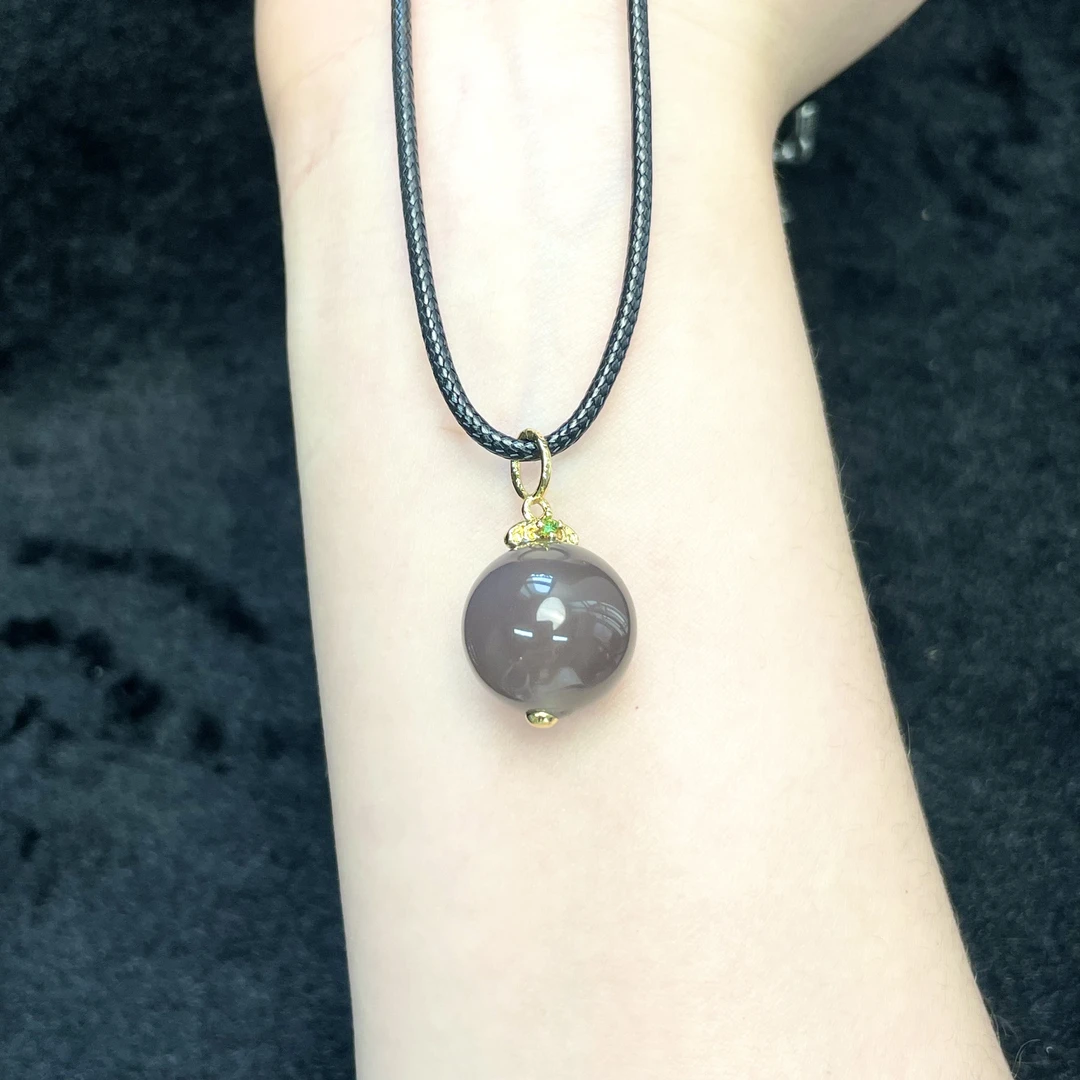 天然玉石玛瑙大单珠黑皮绳项链简约百搭气质款约16mm（多样性发一）