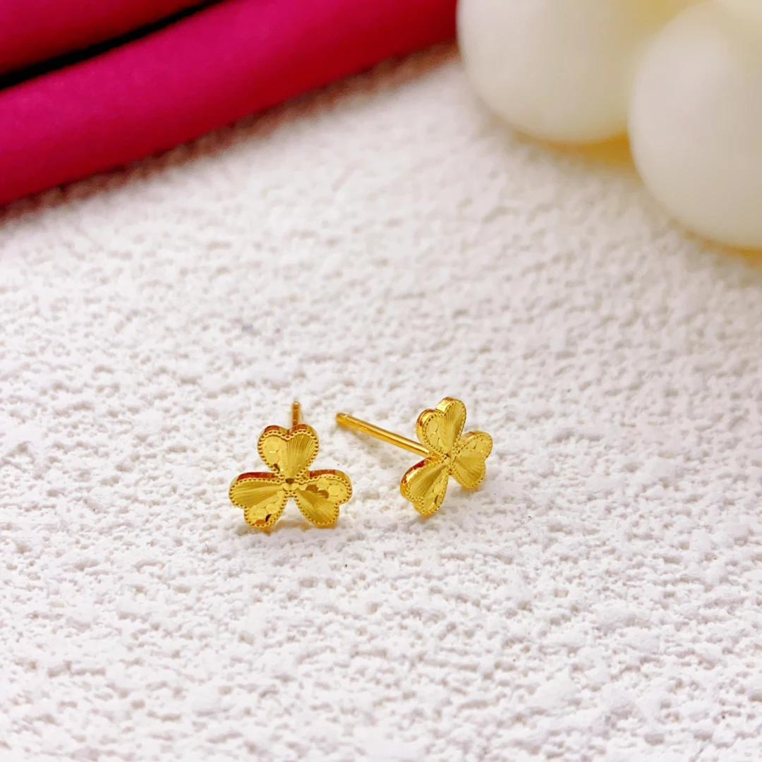 【木韵阁】足金999 5G黄金鱼鳞三叶草耳针黄金百搭耳饰 1.15