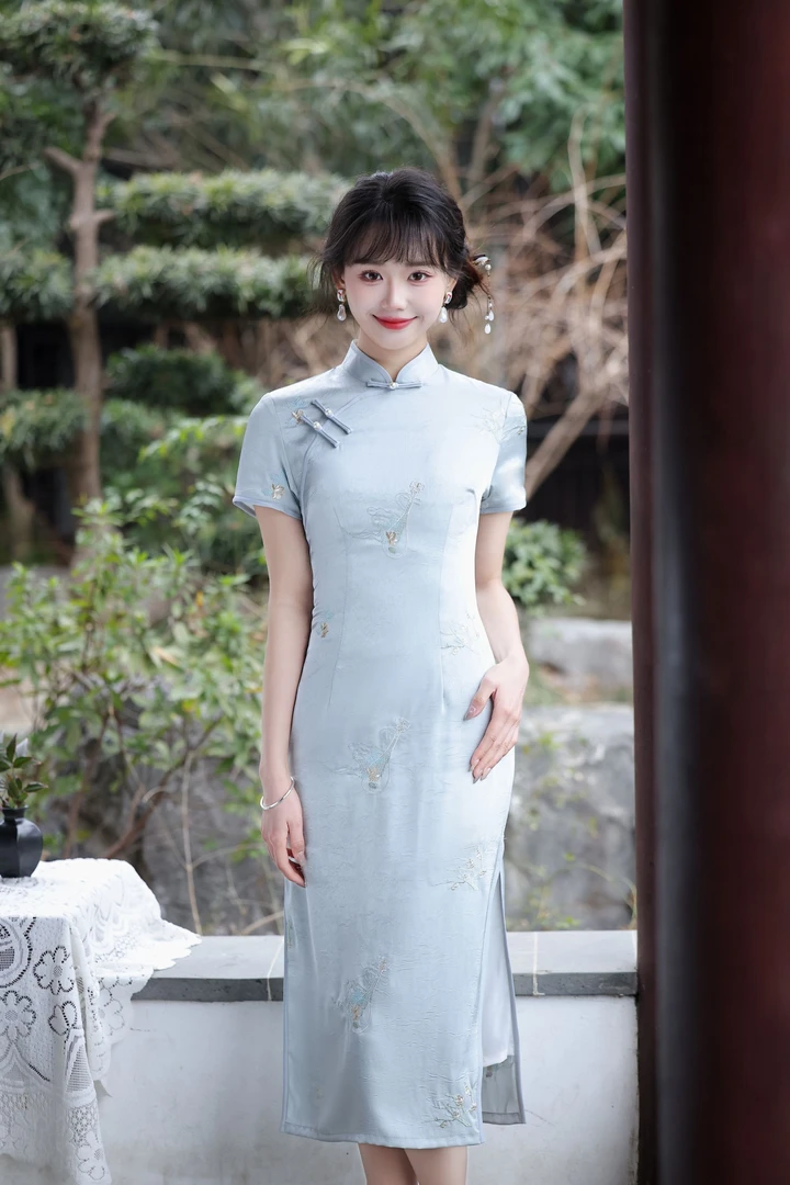 【浅黛】中国风江南素雅刺绣小个子夏季显瘦气质复古日常旗袍