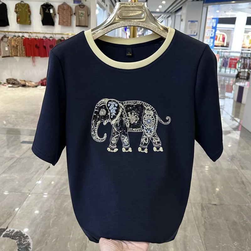 年轻妈妈圆领短袖T恤衫2025夏装新款洋气减龄半袖小衫中老年上衣