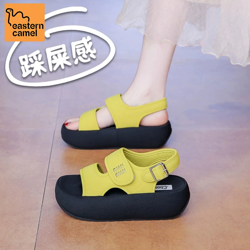 东方骆驼踩屎感休闲凉鞋女2025夏季厚底增高不累脚防滑沙滩凉拖女