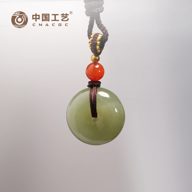 【中国工艺】和田玉湖水团圆平安扣吊坠绳子 颜色多样性发一
