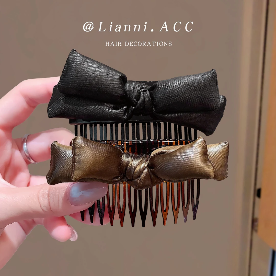 韩国东大门蝴蝶结发梳女倒插梳刘海夹盘发顶夹百搭优雅侧边夹发夹