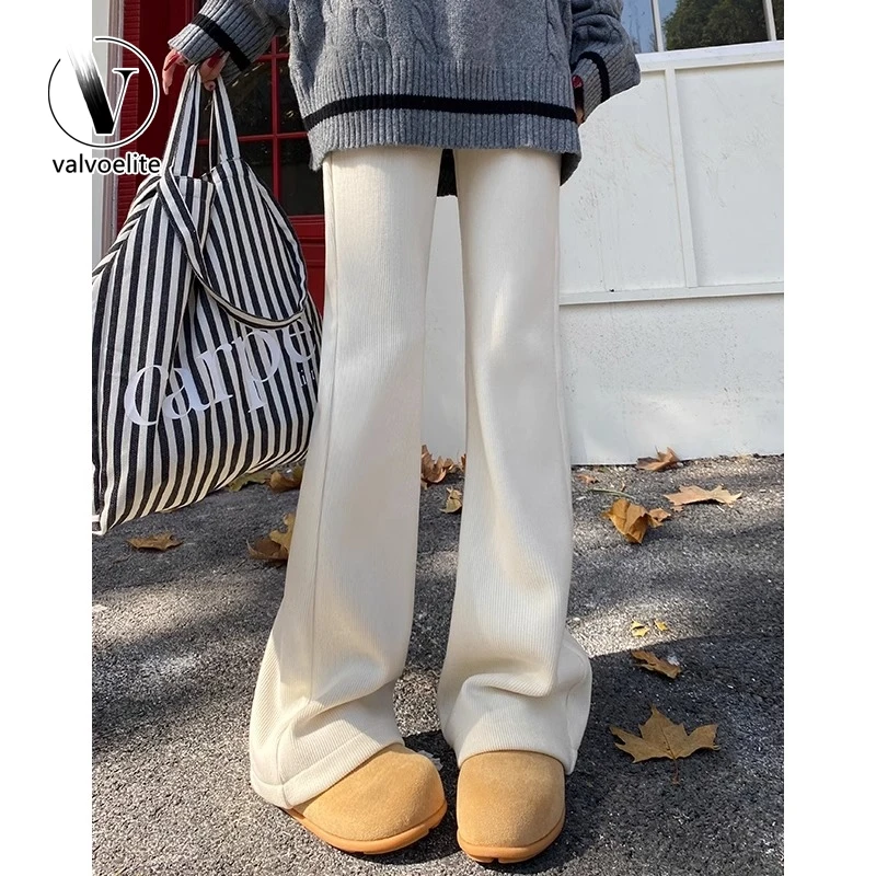 VALVOELITE女童加绒裤子外穿秋冬2025新款显瘦裤大童一体绒喇叭裤