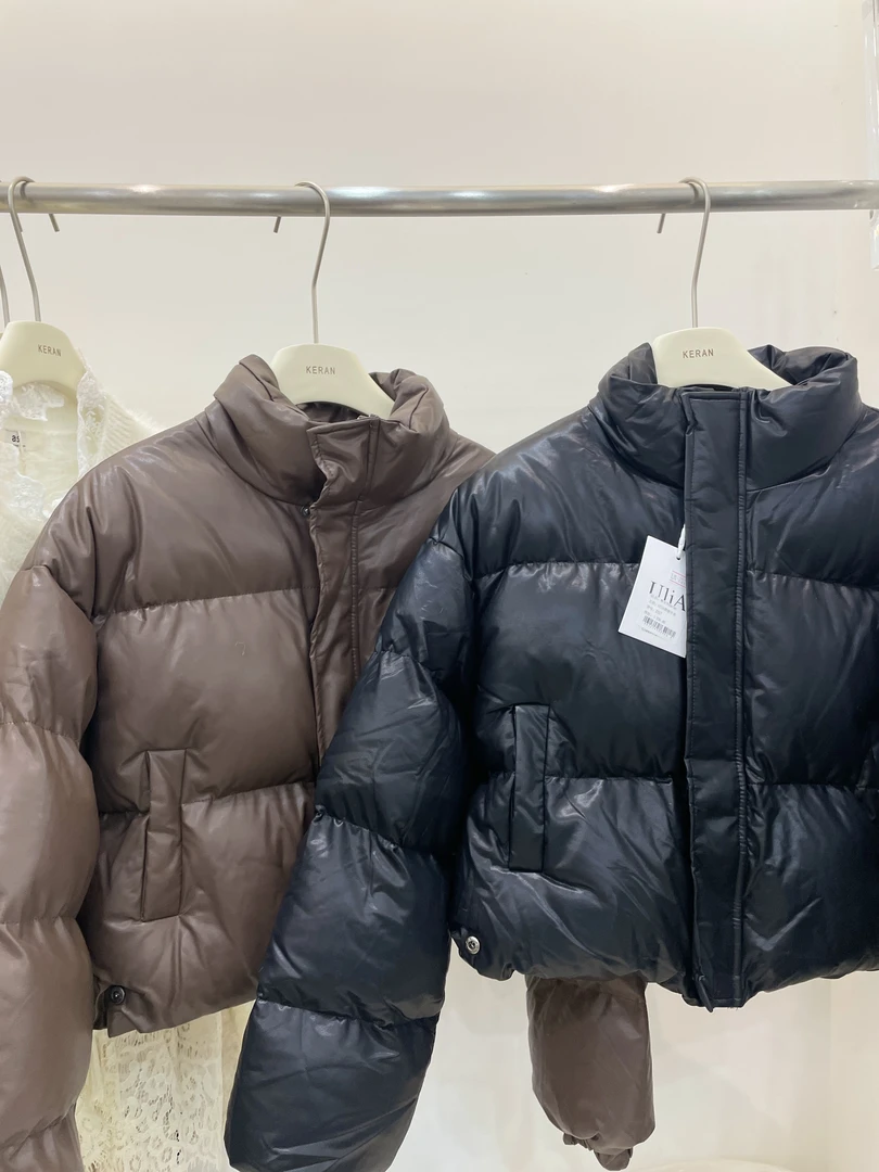 新款美拉德立领棉服女短款加厚蛋白皮免洗外套