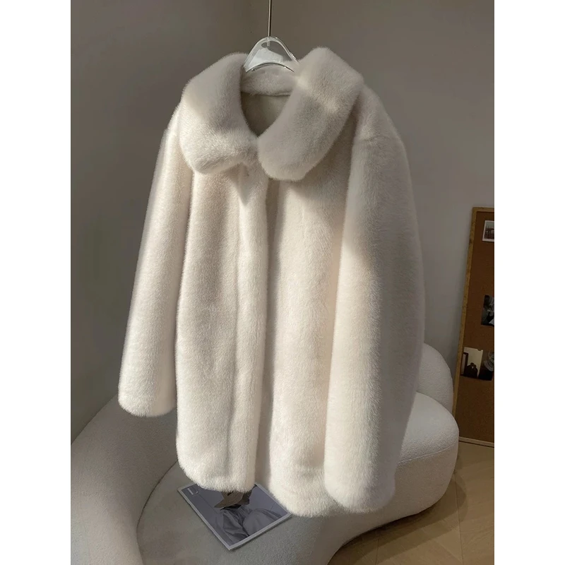 秋冬季纯色加绒加厚款百搭仿貂皮草外套LJ241011-1