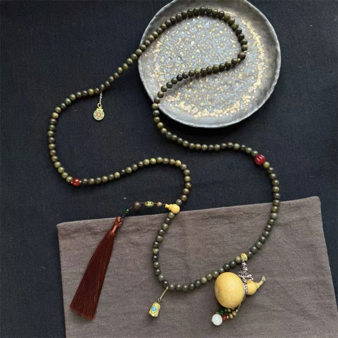 杨幂同款老绿檀木葫芦斜挎手机链【8mm】无礼盒—-3873-1