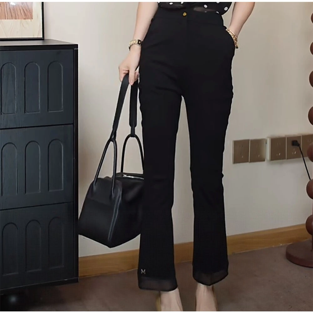 休闲气质垂感夏季2025新款时尚高腰百搭蕾丝拼接小直筒裤