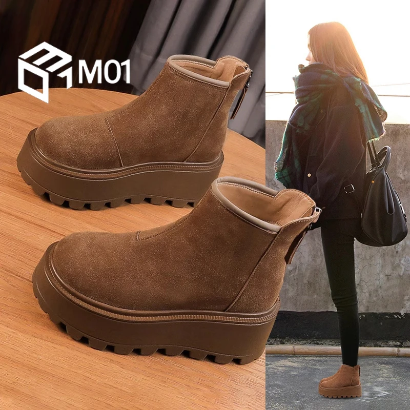 M012025秋冬季新款复古休闲时尚加绒雪地靴女轻便厚底保暖马丁靴