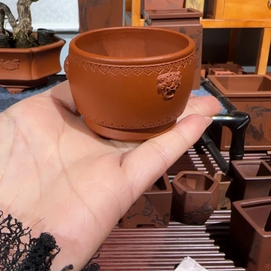 白***杨紫砂花盆全手工制作