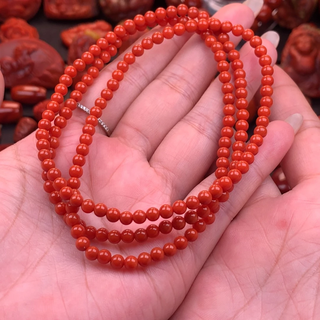 南红玛瑙未镶嵌原矿佛珠4.4mm