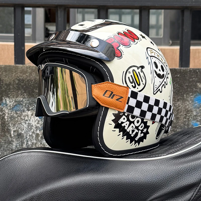 3C认证松弛感复古摩托车A头盔男女电动踏板半覆式3/4摩托头盔男款