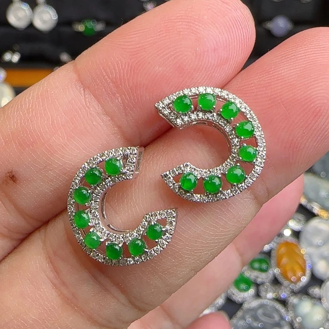 18K金镶嵌翡翠耳饰天然翡翠