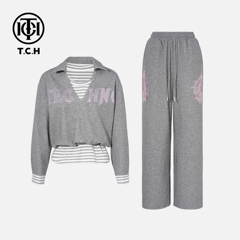 TCH私服烫钻工艺时尚休闲简约气质秋款套装女T75C07E1049轻奢tch