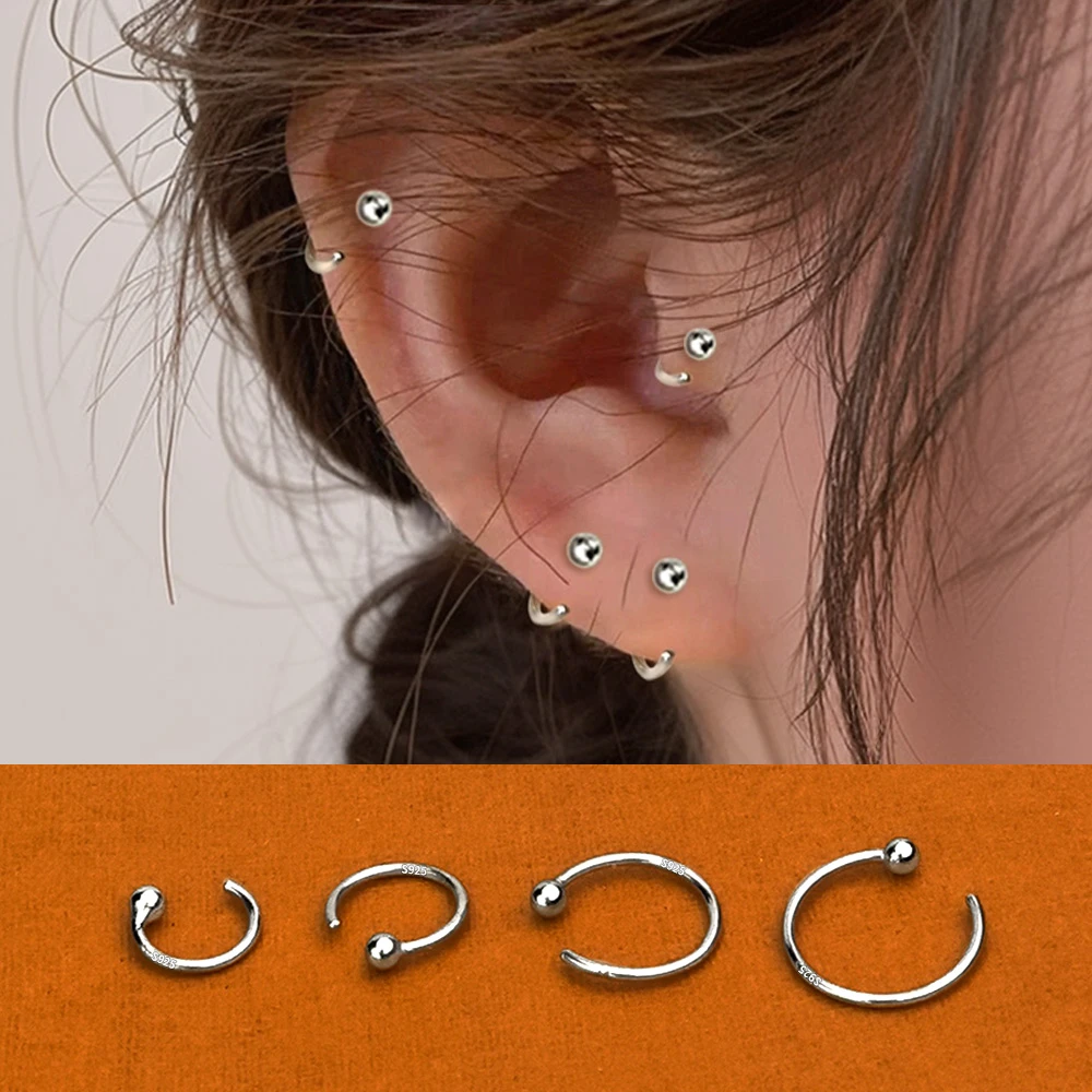 925银耳饰 C型925纯银耳骨钉女2025新款潮耳圈高级感耳钩养耳洞