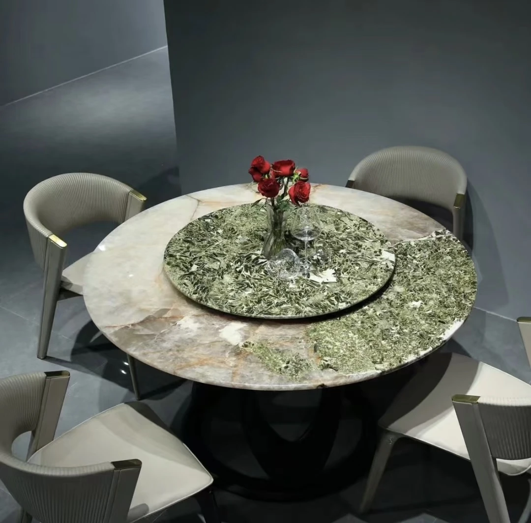 意式轻奢极简绿钻潘多拉孔雀开屏时尚餐桌奢石