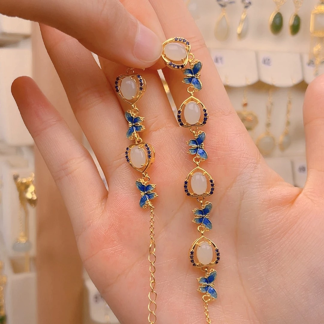 和田玉手链银S925镀金镶嵌