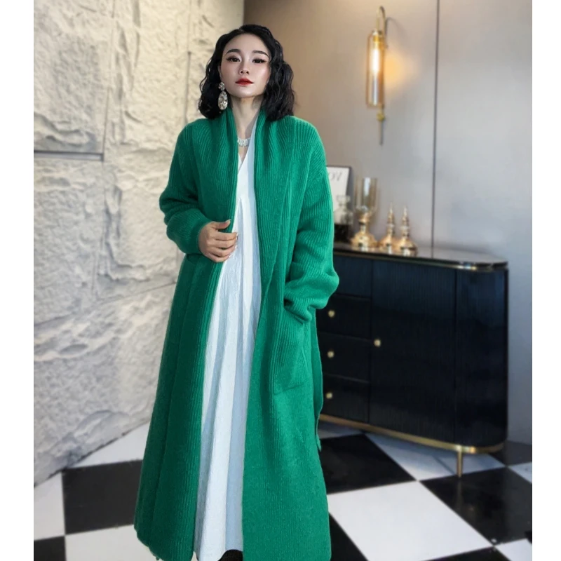 麦子原创设计毛织衫中长款毛衣外套风衣时尚气质显瘦宽松秋冬过膝