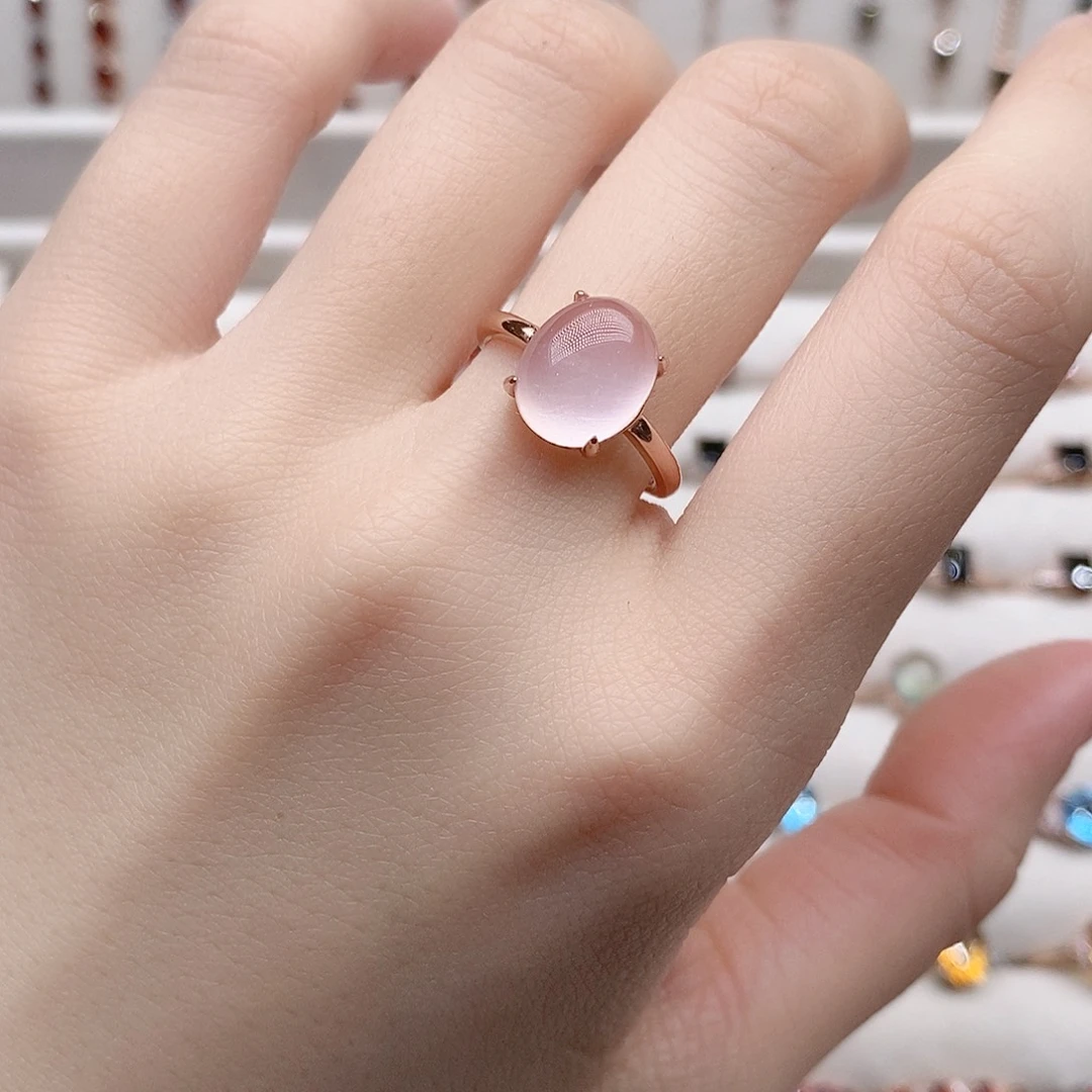 芙蓉石戒指银S925镶嵌开口