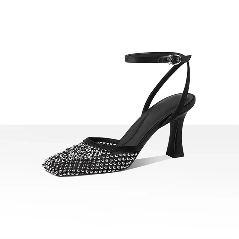 法式绝美网纱水钻包头凉鞋女款夏季外穿2025新款配裙子气质高跟鞋