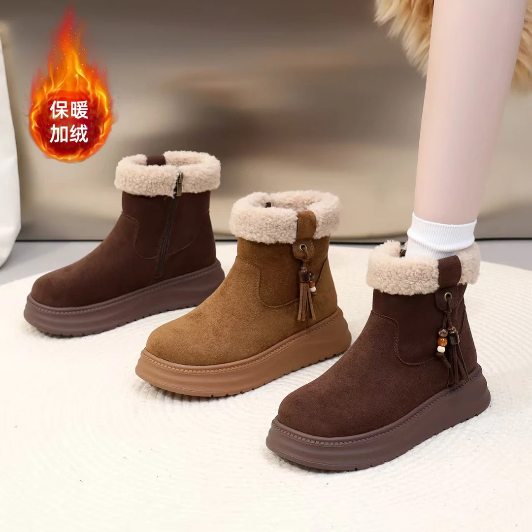 冬季新款雪地靴女加绒加厚保暖防滑厚底舒适短筒时尚棉靴马丁靴