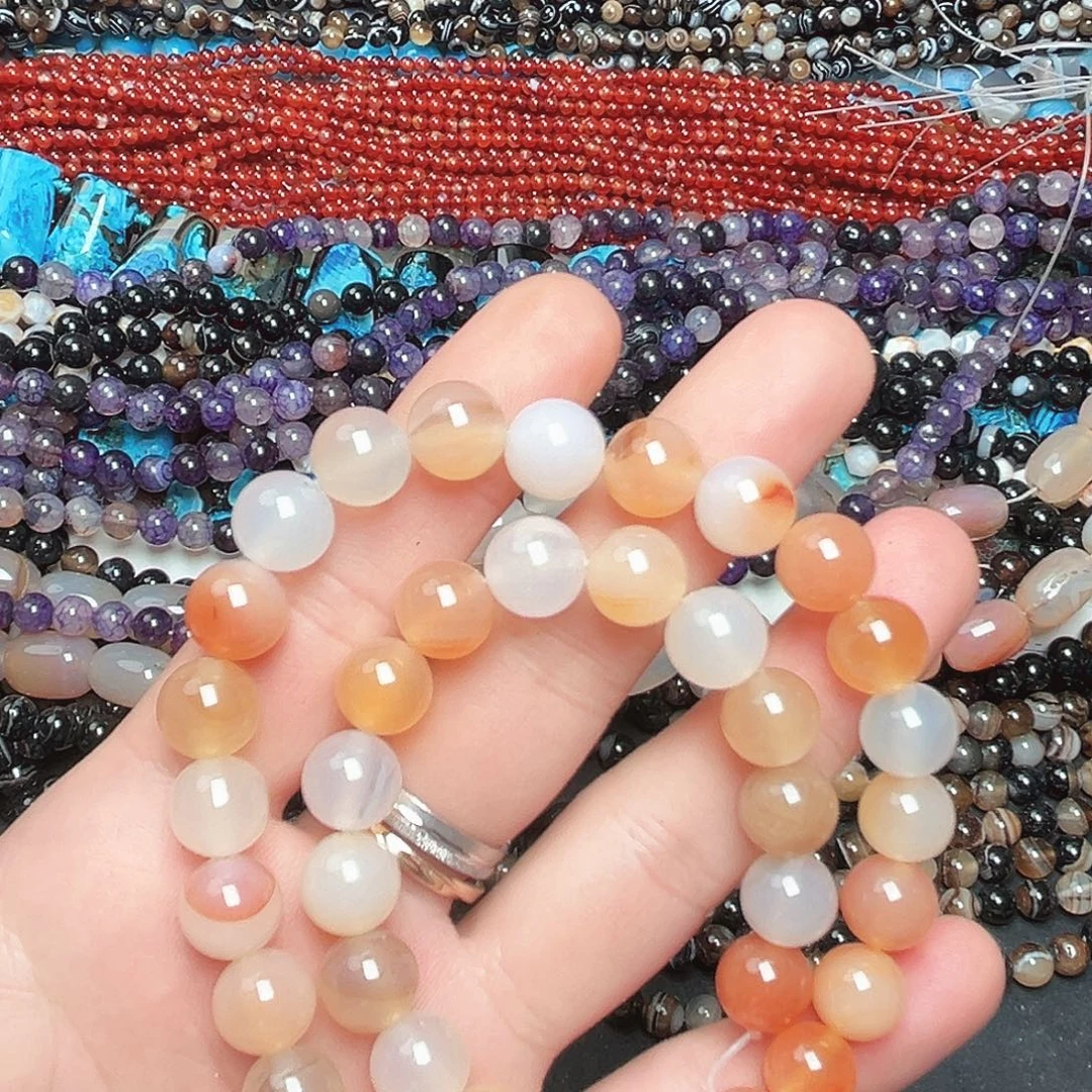 玛瑙/玉髓未镶嵌珠宝半成品C152，天然粉玛瑙一条10mm