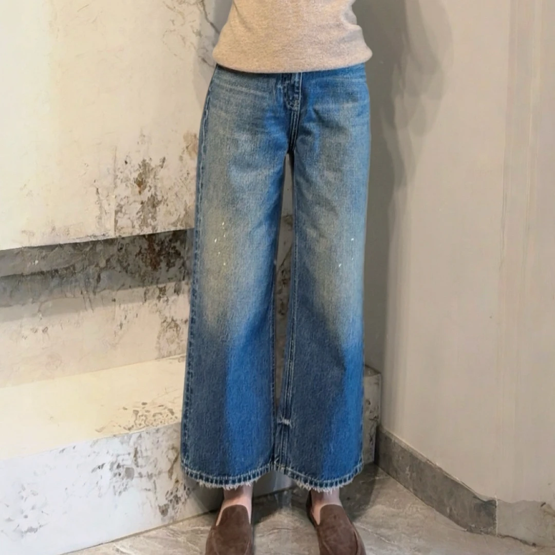 「金子专属」宽松垂感直筒牛仔裤女秋2025新款梨形显瘦小个子九分裤