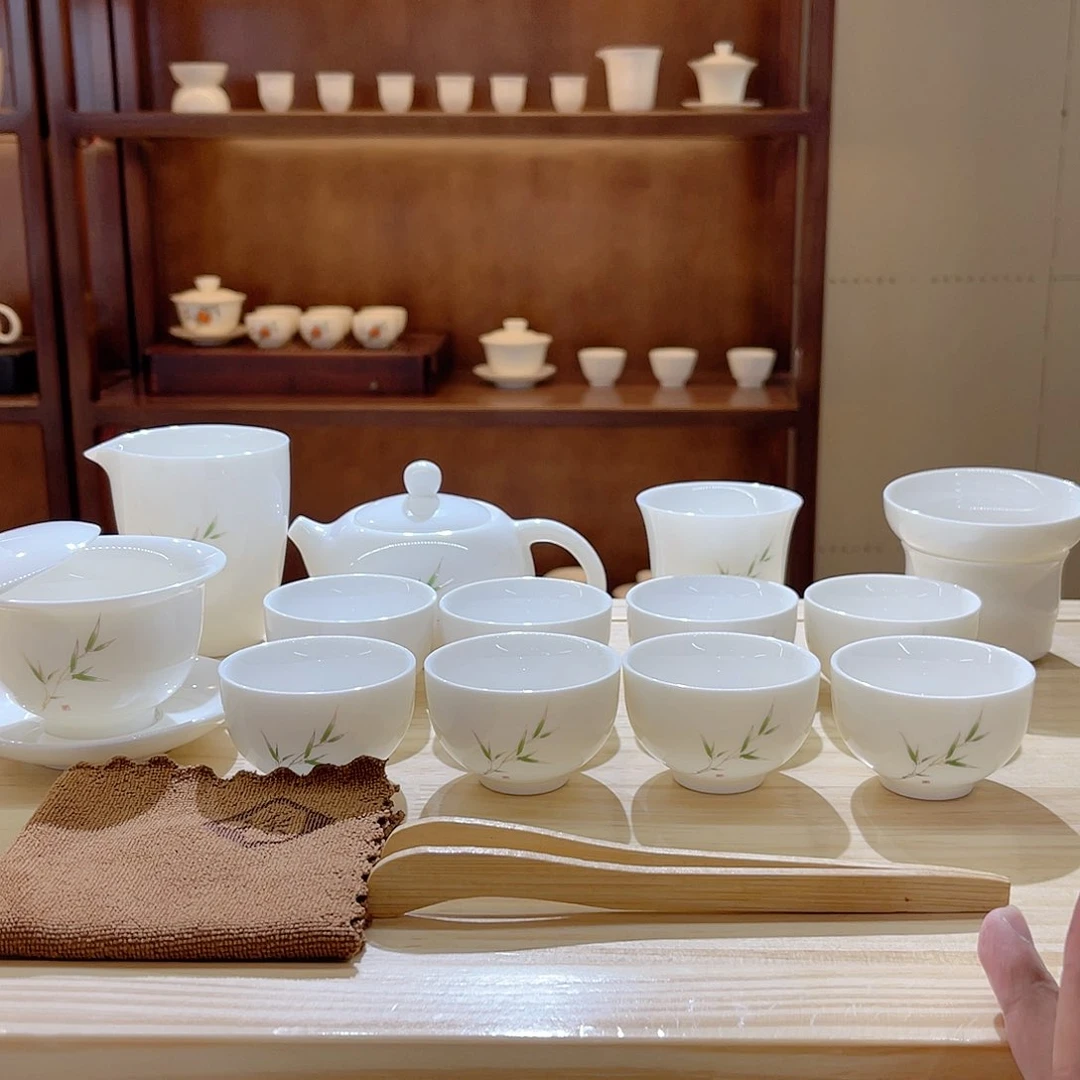 瓷片玄致羊脂玉瓷茶具套装