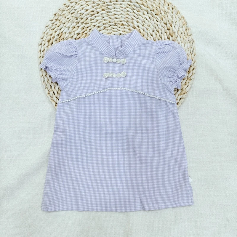 米乐熊女童夏季格纹旗袍裙9214