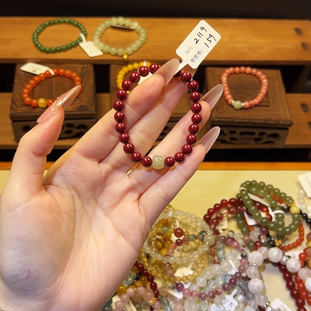 水晶手链银S925镶嵌朱砂2119