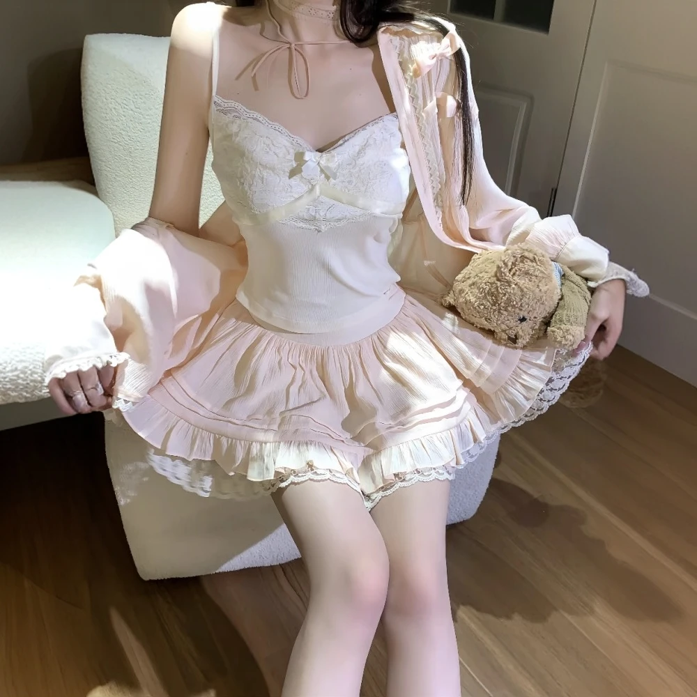 【甜汽水少女】温与柔春季新款甜美风显瘦纯欲风短款三件套