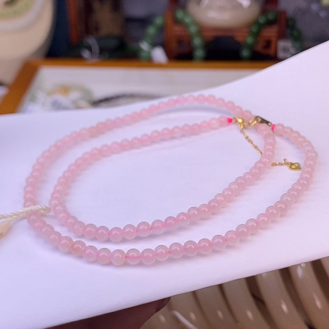 和田玉熟藕粉妈妈链4mm清货价未镶嵌