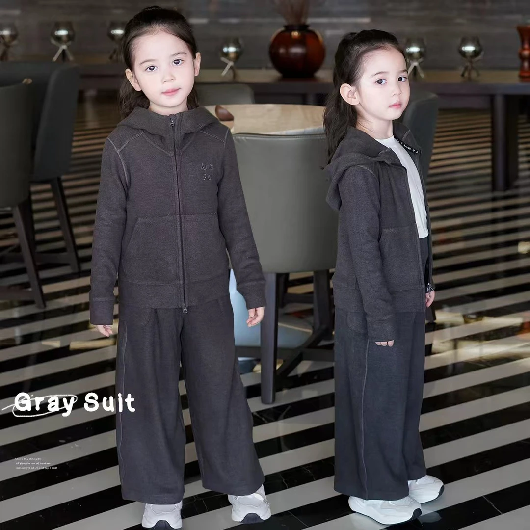 AnnieGirl秋季新款暖绒女童韩版连帽卫衣套装宝宝休闲2025秋款