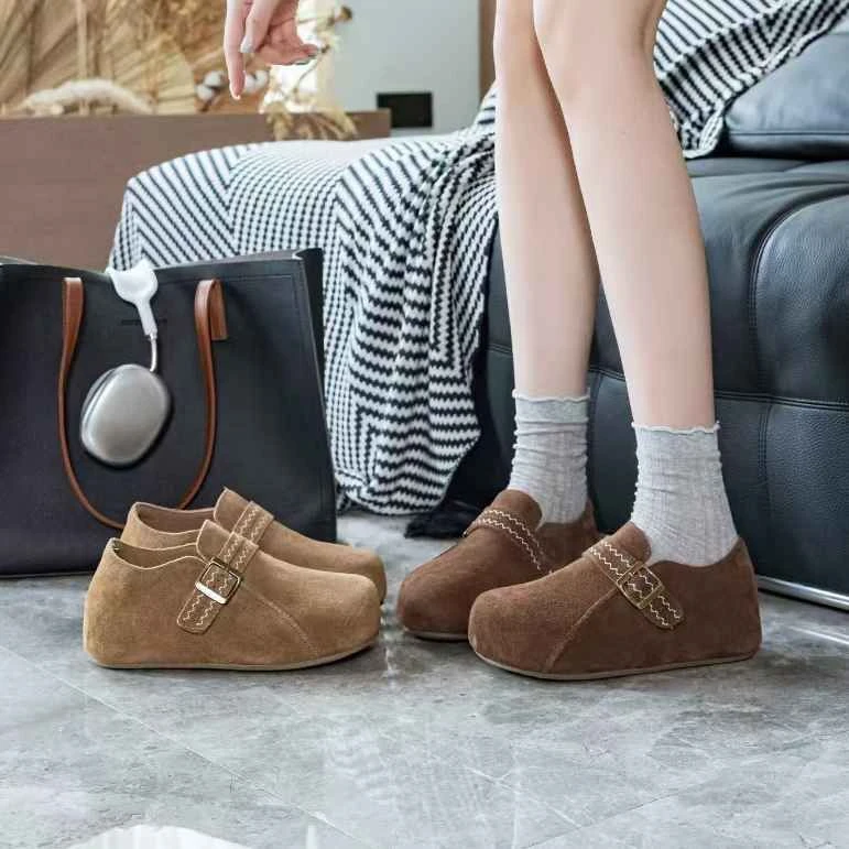 爆款真皮博肯鞋潮鞋芒果头秋季新款女鞋厚底时尚增高休闲鞋8871