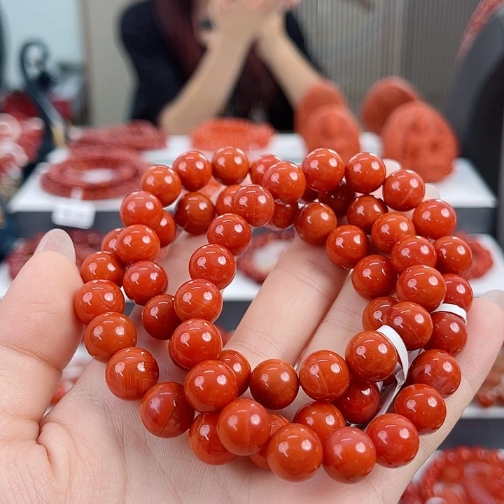 南红玛瑙未镶嵌瓦西柿子红满肉10mm手串（多样性发其一）