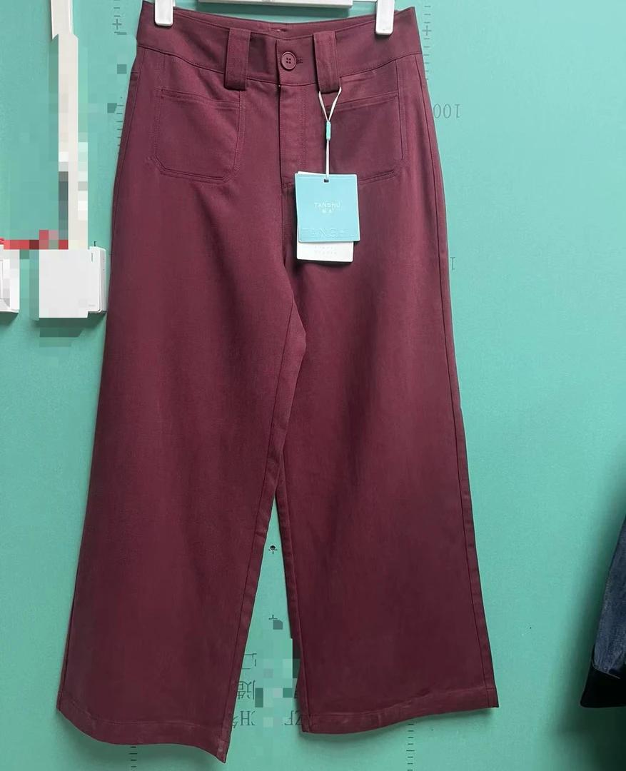 新款时尚气质安可拉红直筒裤高端阔腿裤Y6