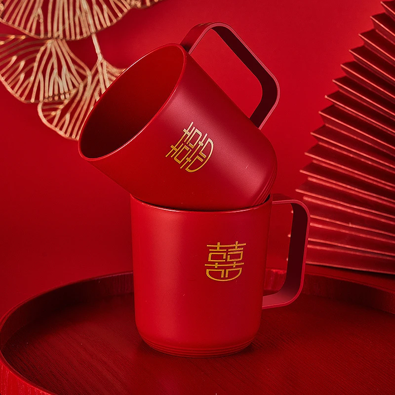 结婚情侣洗漱刷牙杯婚礼女方陪嫁漱口杯烫金喜字高颜值水杯婚庆礼