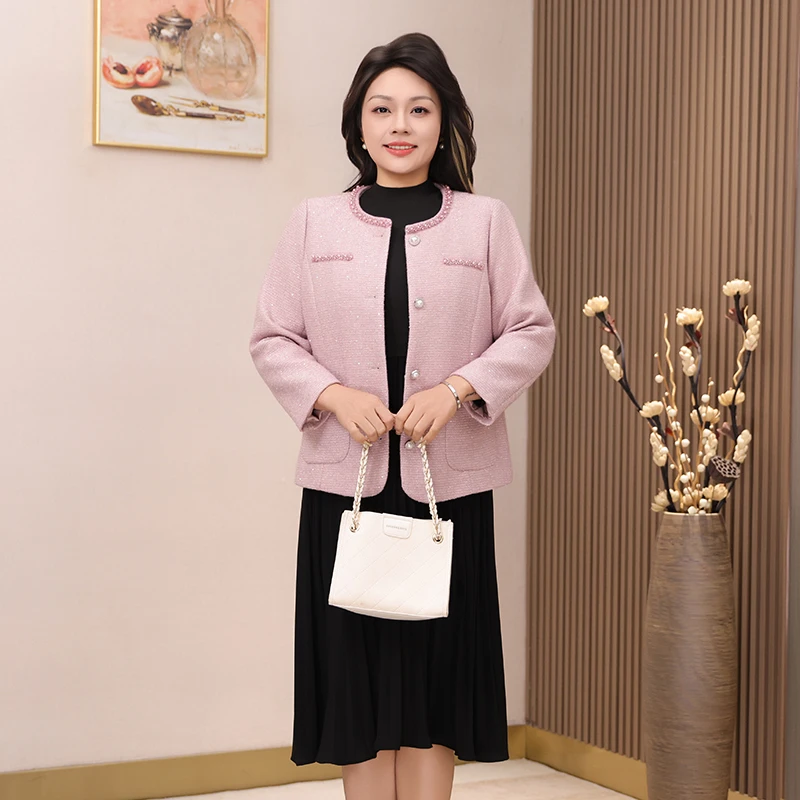 知性高贵小香风外套秋冬时尚洋气减龄名媛大码女装阔太太外披