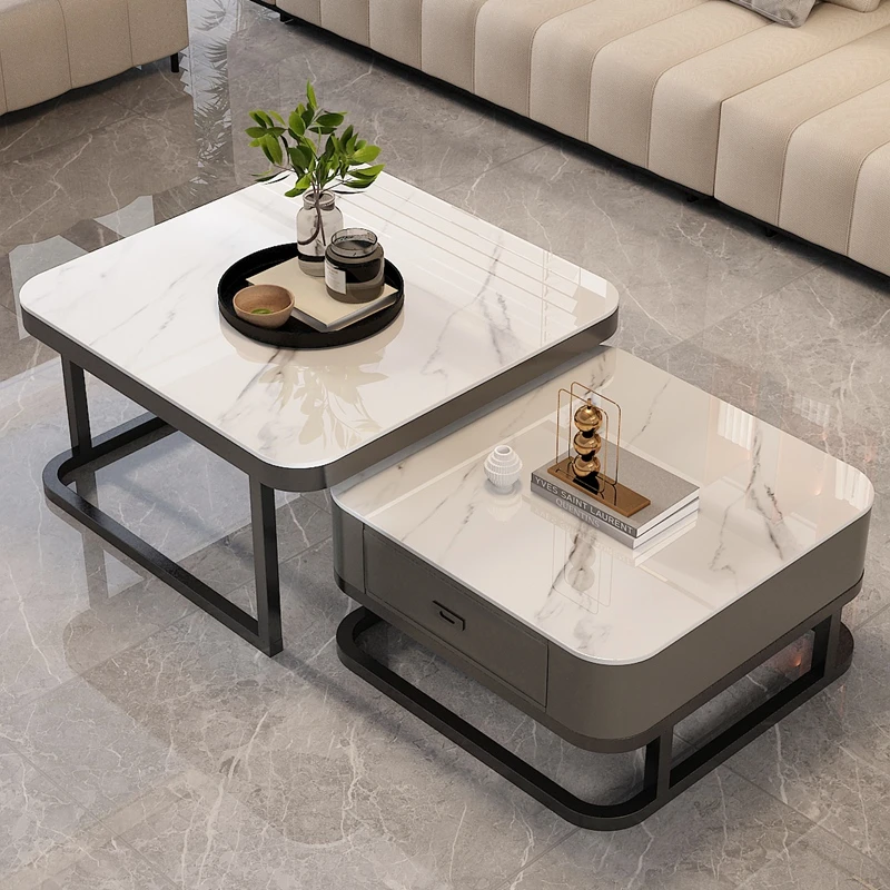 网红高端客厅方形茶几家用现代简约轻奢岩板小户型茶桌茶台高级感