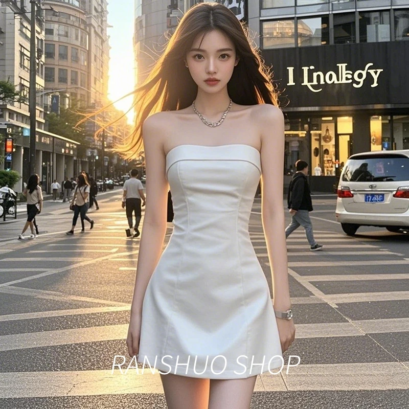 性感辣妹气质抹胸洋装女2025夏季新款减龄收腰显瘦A字裙小个子