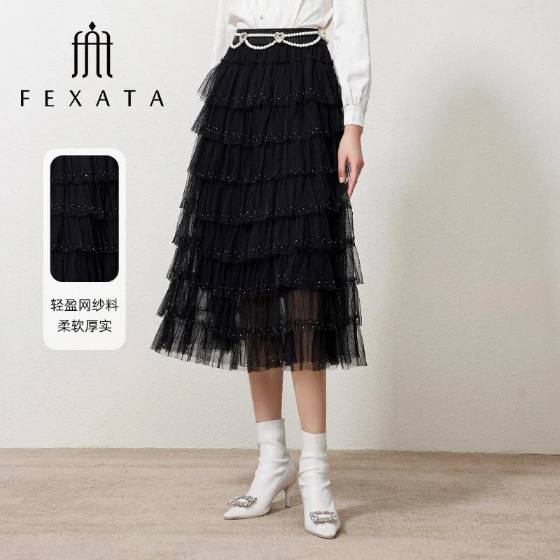 【小朱专属】FEXATA斐格思烫钻松紧腰蛋糕半身裙