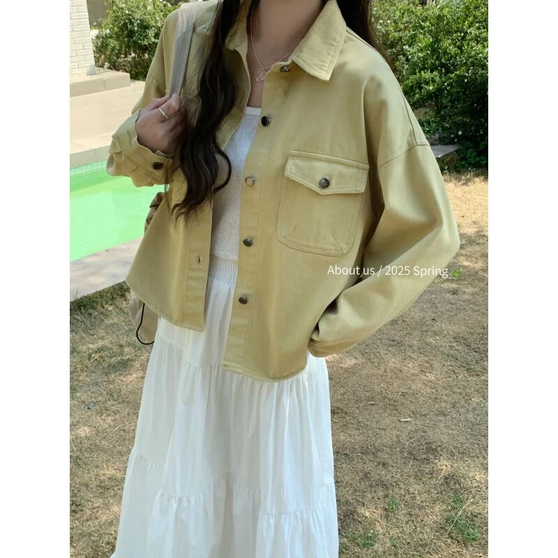 60018#翻领短款外套女2025春季新款女装小个子时尚休闲夹克上衣