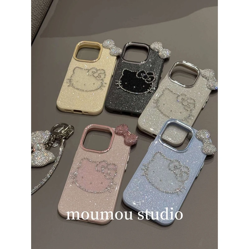 ins风满钻蝴蝶结kitty猫咪手绳适用苹果16promax手机壳15女1413套