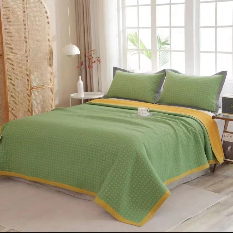 （经典满天星）绿黄200*230纯棉十层纱布春秋夏凉被